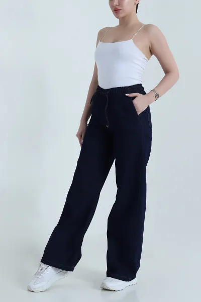 Lacivert Beli Lastikli Kadın tensel Kot Pantolon 459194
