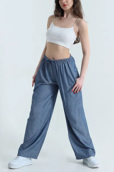 Lacivert Beli Lastikli Kadın Tensel Pantolon 440177