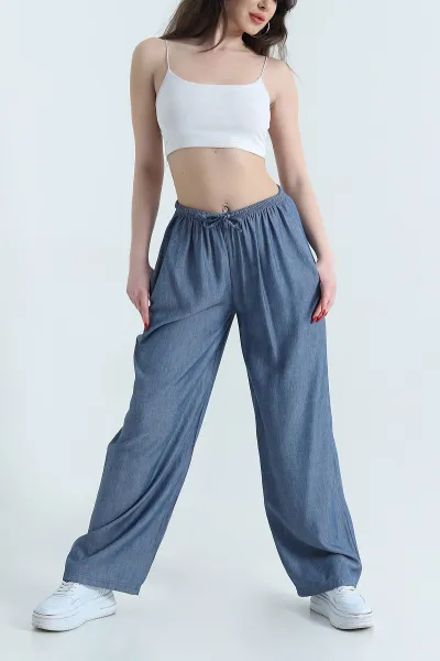 Lacivert Beli Lastikli Kadın Tensel Pantolon 440177