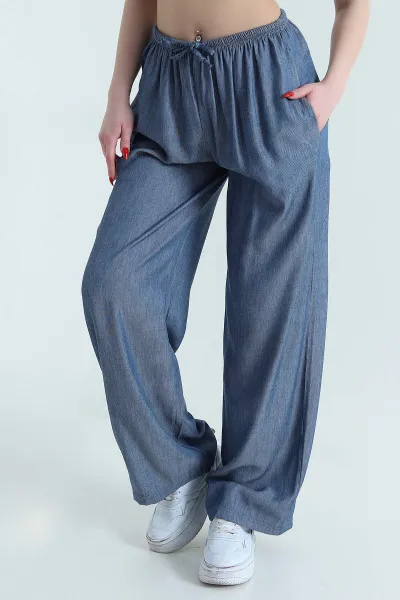 Lacivert Beli Lastikli Kadın Tensel Pantolon 440177