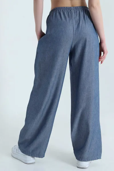 Lacivert Beli Lastikli Kadın Tensel Pantolon 440177