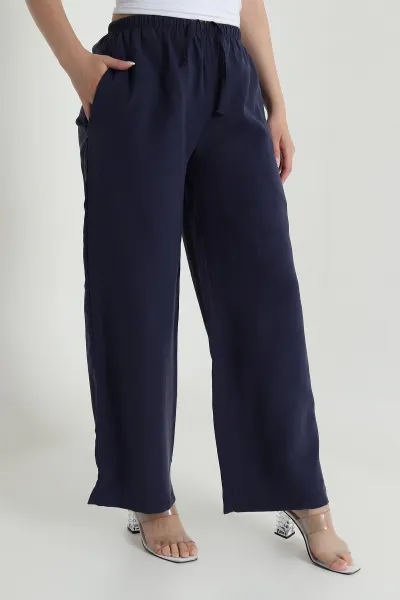 Lacivert Beli Lastikli Kadın Tensel Pantolon 465942