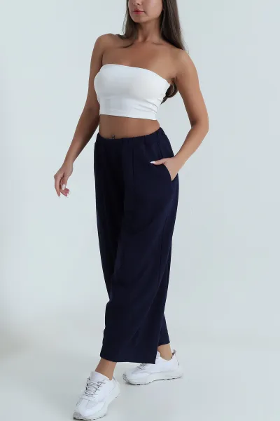 Lacivert Beli Lastikli Modal Kadın Şalvar Pantolon 487858