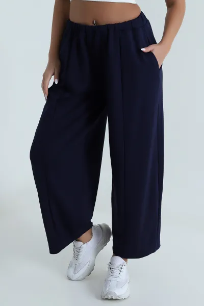 Lacivert Beli Lastikli Modal Kadın Şalvar Pantolon 487858