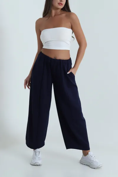 Lacivert Beli Lastikli Modal Kadın Şalvar Pantolon 487858