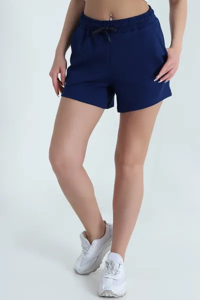 Lacivert Beli Lastikli Modal Kadın Şort 461569
