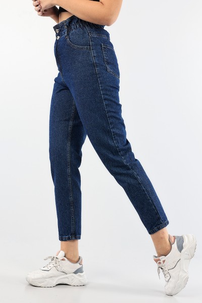 Lacivert Beli Lastikli Mom Bayan Kot Pantolon 88603