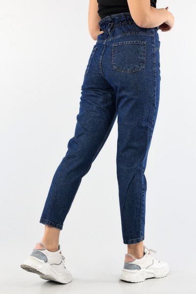 Lacivert Beli Lastikli Mom Bayan Kot Pantolon 88603