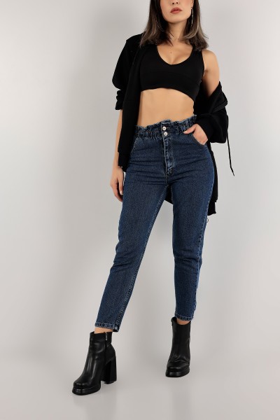 Lacivert Beli Lastikli Mom Kot Pantolon 134624