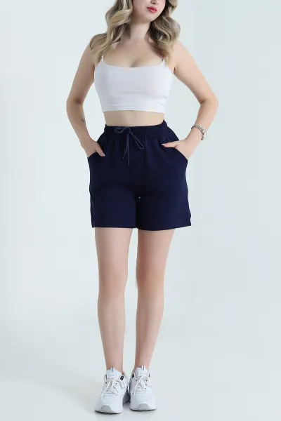 Lacivert Beli Lastikli Oysho Kadın Şort 478552