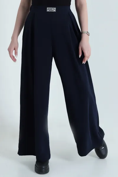 Lacivert Beli Lastikli Palazzo Kadın Poliviskon Pantolon 448559