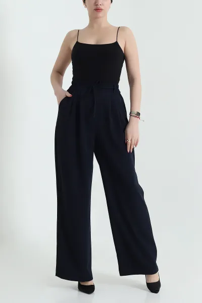 Lacivert Beli Lastikli Palazzo Latina Kadın Pantolon 433373