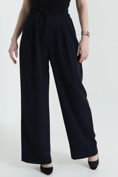 Lacivert Beli Lastikli Palazzo Latina Kadın Pantolon 433373