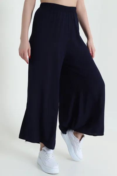 Lacivert Beli Lastikli Şalvar Dokuma Kadın Pantolon 430047