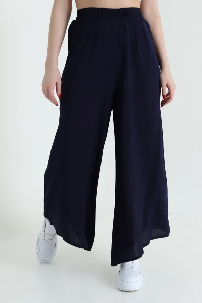 Lacivert Beli Lastikli Şalvar Dokuma Kadın Pantolon 430047