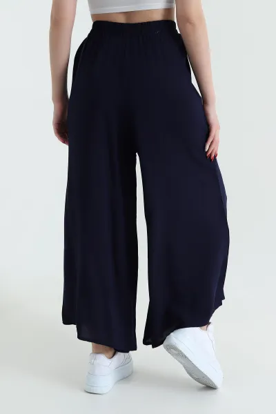 Lacivert Beli Lastikli Şalvar Dokuma Kadın Pantolon 430047