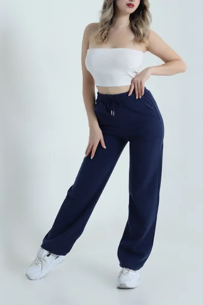 Lacivert Beli Lastikli Selanik Triko Kadın Pantolon 491224