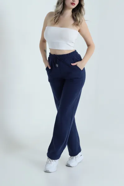 Lacivert Beli Lastikli Selanik Triko Kadın Pantolon 491224