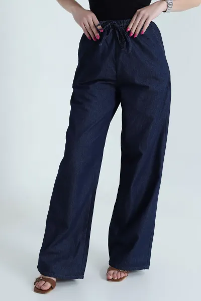 Lacivert Beli Lastikli Tensel Kot Kadın Pantolon 462810