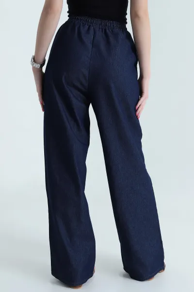 Lacivert Beli Lastikli Tensel Kot Kadın Pantolon 462810