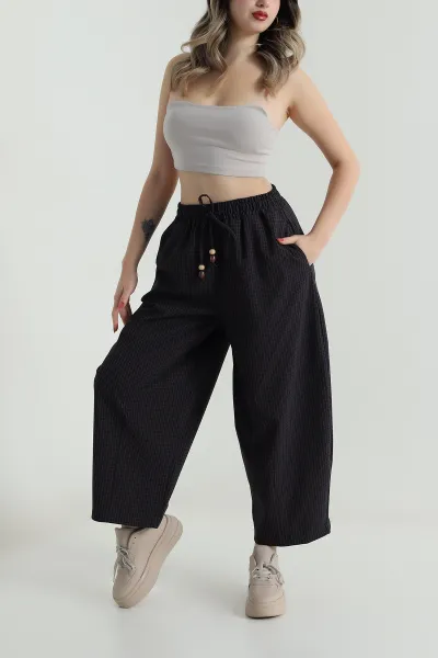Lacivert Beli Lastikli Yeni Sezon Ekose Kadın Pantolon 499343
