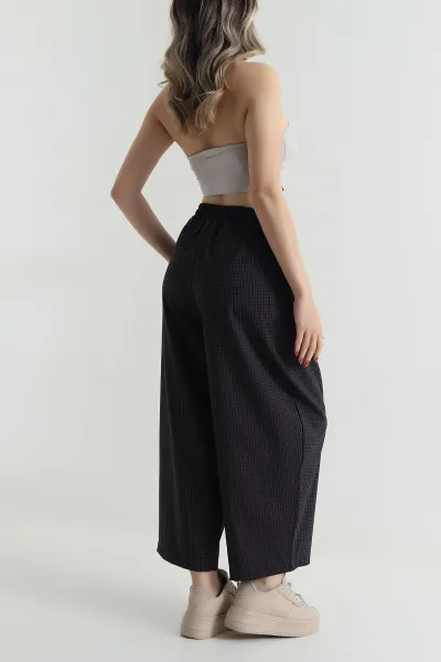 Lacivert Beli Lastikli Yeni Sezon Ekose Kadın Pantolon 499343