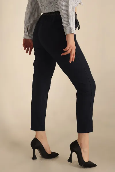 Lacivert Beli Lastikli Yün Efekt Bayan Pantolon 234367