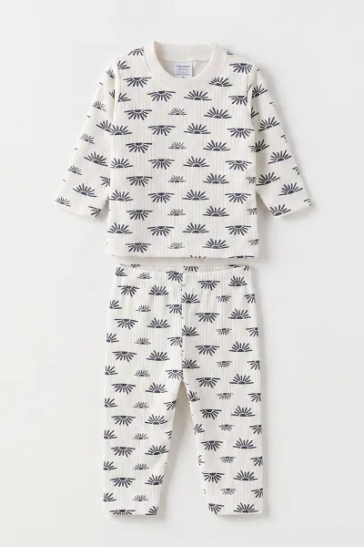 Lacivert Beyaz   (1-3 Yaş) Güneş Desen Raporlu Çocuk Pijama Takım 477349