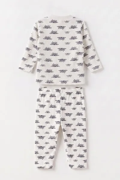 Lacivert Beyaz   (1-3 Yaş) Güneş Desen Raporlu Çocuk Pijama Takım 477349