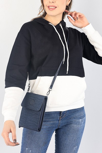 Lacivert Beyaz Kapüşonlu İçi Şardonlu Sweat 87760