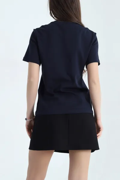 Lacivert Bisiklet Yaka Basic Tişört 338135