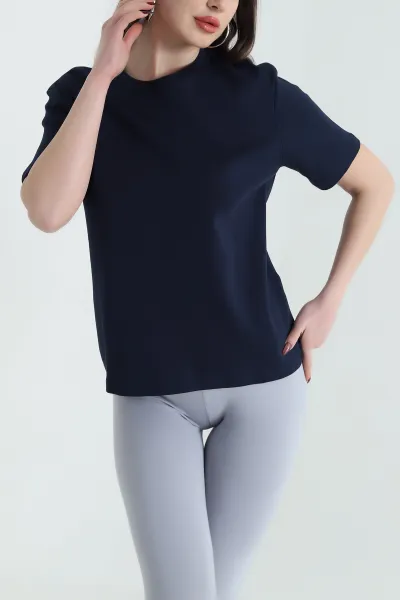 Lacivert Bisiklet Yaka İnterlok Kadın Tişört 435239