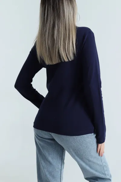 Lacivert Bisiklet Yaka Kadın Body Bluz 488615