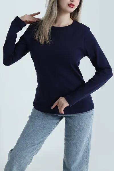 Lacivert Bisiklet Yaka Kadın Body Bluz 488615