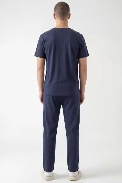 Lacivert Bisiklet Yaka Kısa Kollu Erkek Pijama Takımı 451006