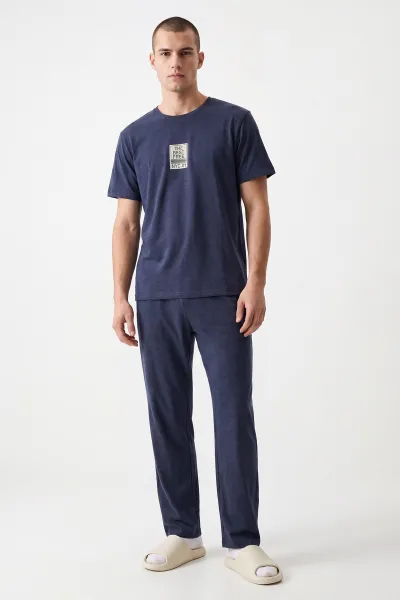 Lacivert Bisiklet Yaka Kısa Kollu Erkek Pijama Takımı 451006
