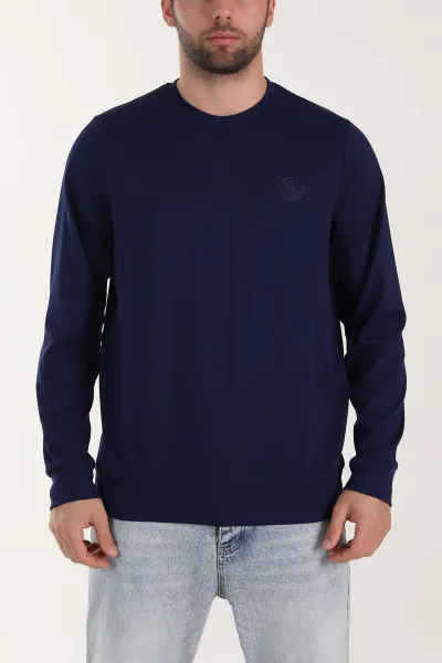 Lacivert Bisiklet Yaka Likralı Erkek Sweatshirt 410580