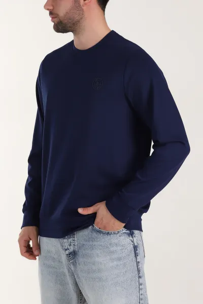 Lacivert Bisiklet Yaka Likralı Erkek Sweatshirt 410580