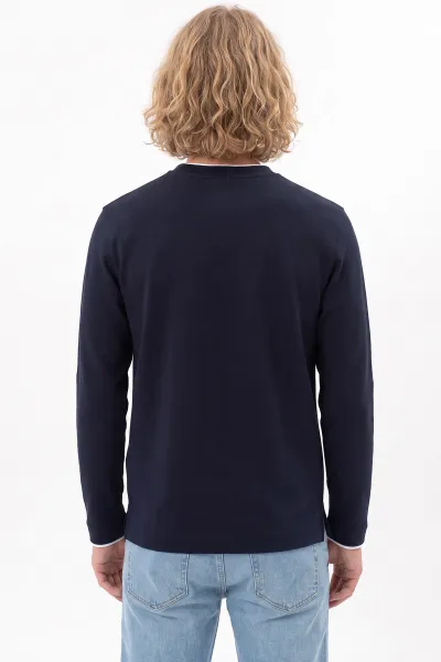 Lacivert Bisiklet Yaka Nakış Detay Erkek Sweatshirt 492008