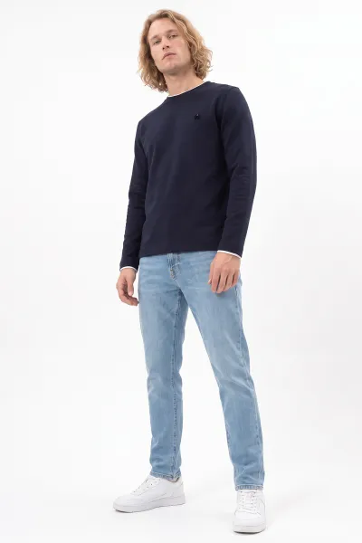 Lacivert Bisiklet Yaka Nakış Detay Erkek Sweatshirt 492008