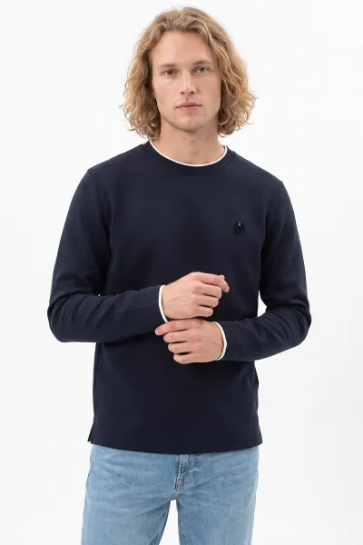 Lacivert Bisiklet Yaka Nakış Detay Erkek Sweatshirt 492008