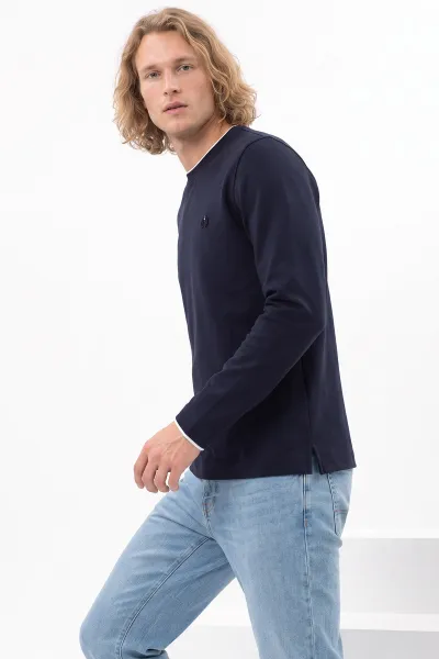 Lacivert Bisiklet Yaka Nakış Detay Erkek Sweatshirt 492008
