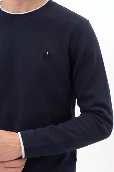 Lacivert Bisiklet Yaka Nakış Detay Erkek Sweatshirt 492008