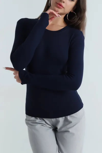 lacivert-bisiklet-yaka-oysho-kadin-bluz-397488