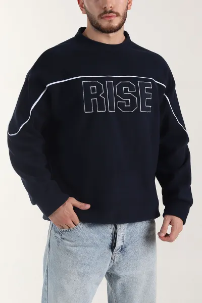 lacivert-bisiklet-yaka-polar-kumas-yazi-detayli-erkek-sweatshirt-404254
