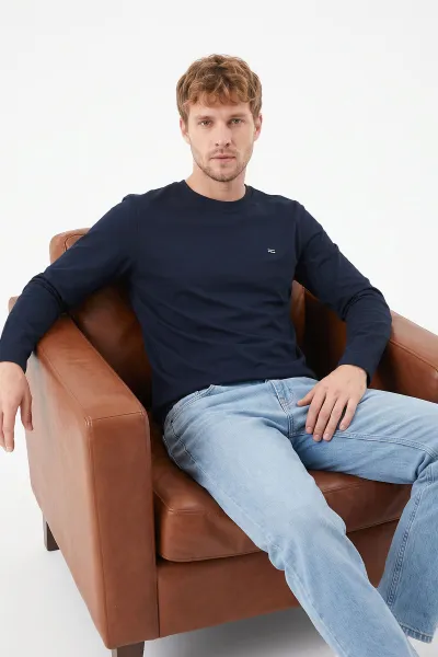 Lacivert Bisiklet Yaka Sırt Detay Erkek Sweatshirt 492025