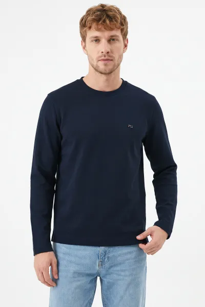 Lacivert Bisiklet Yaka Sırt Detay Erkek Sweatshirt 492025