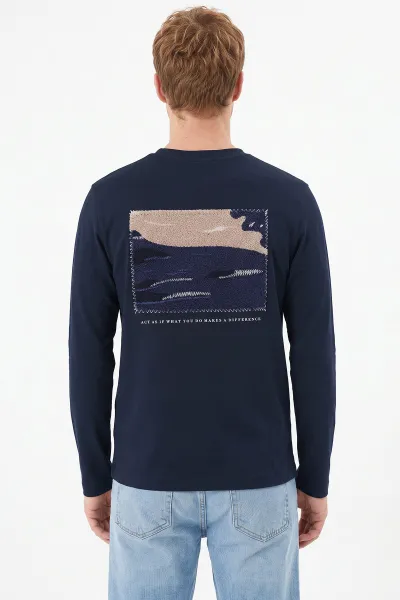 Lacivert Bisiklet Yaka Sırt Detay Erkek Sweatshirt 492025