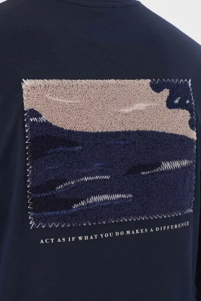 Lacivert Bisiklet Yaka Sırt Detay Erkek Sweatshirt 492025
