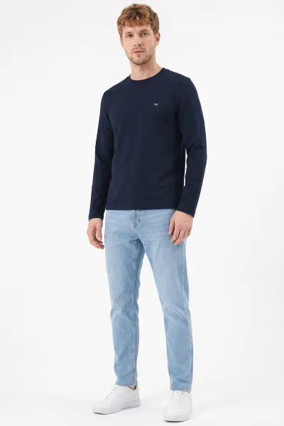 Lacivert Bisiklet Yaka Sırt Detay Erkek Sweatshirt 492025